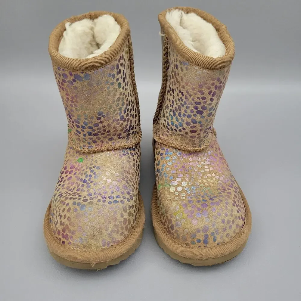 UGG TODDLER CLASSIC II SPOTS PINK ROSE SPARKLE SUEDE BOOTS US 10T